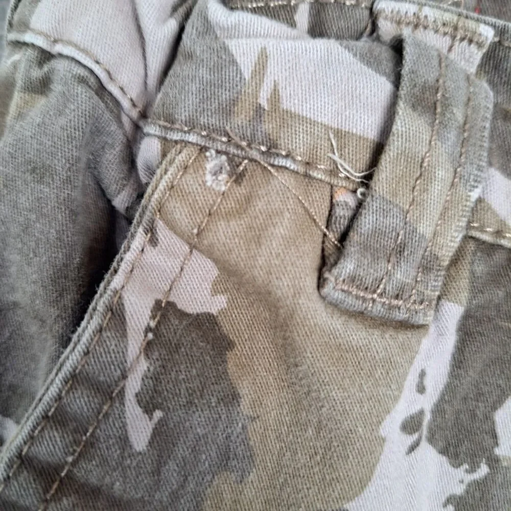 True Religion Boys Camo Cargo Pants in Tan and White with Orange Patch